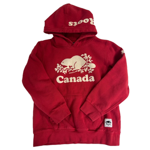 Roots Kids Red White Canada Beaver Hoodie Kanga Pocket Sweatshirt Youth 11/12 XL